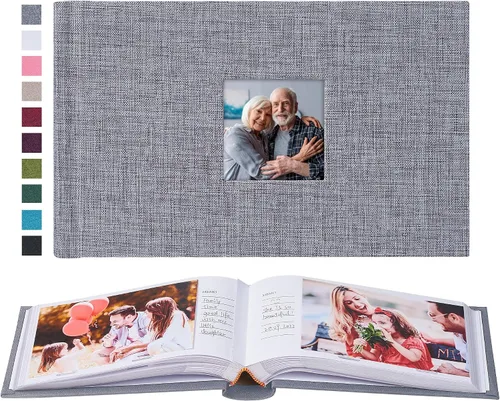 Vista 31 de Mublalbum - Pequeño álbum de fotos 4x6 con cubierta de lino y áreas de notas, libro de fotos con bolsillos verticales para boda, familia, bebé