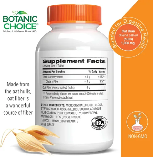 Vista 3 de Botanic Choice Fibra de avena - Suplemento dietético natural para la salud digestiva - Mujeres y hombres - 90 tabletas (1000 mg)