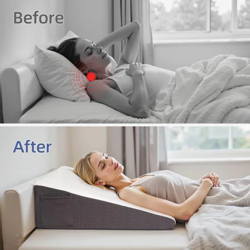 Vista 5 de Almohada de cuña para cabecero, almohada de cuña elevada triangular de 7.5 pulgadas para aliviar el reflujo ácido, dormir, poscirugía, alivio