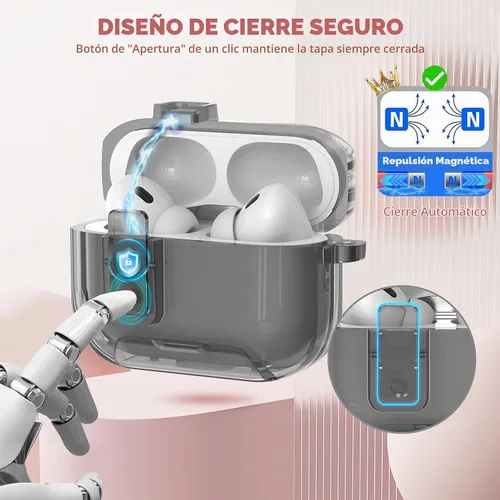 Vista 2 de Compatible con Airpods Pro 3 Funda transparente con bloqueo para teléfono, suave TPU magnético bloqueo automático Apple AirPods Pro de tercera