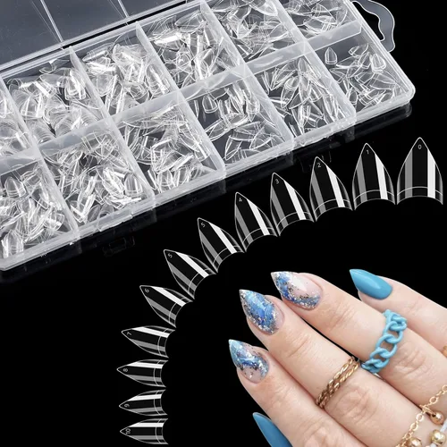 Vista 16 de Quaferen Puntas de Uñas de Almendra Medianas: 240pcs Puntas de Uñas Postizas Acrílicas Preformadas Forma de Almendra - 12 Tamaños Gel Suave
