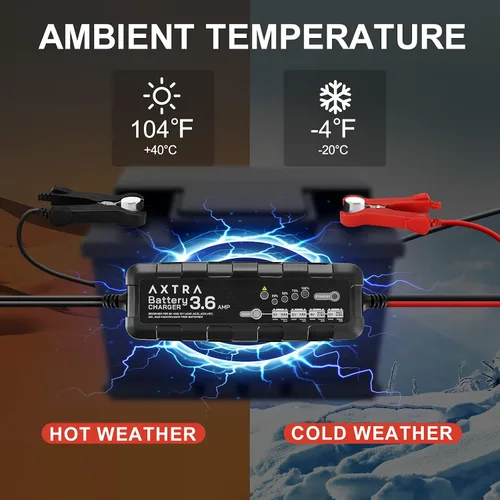 Vista 4 de AXTRA Cargador de batería de automóvil de 6 V y 12 V, mantenimiento de batería inteligente totalmente automático de 3.6 amperios para automóvil