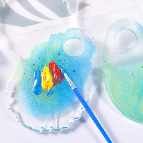 Vista 5 de Paleta de pintura para artistas, molde de silicona, posavasos de ágata, resina epoxi para hacer rebanadas de ágata, paleta de maquillaje, arte
