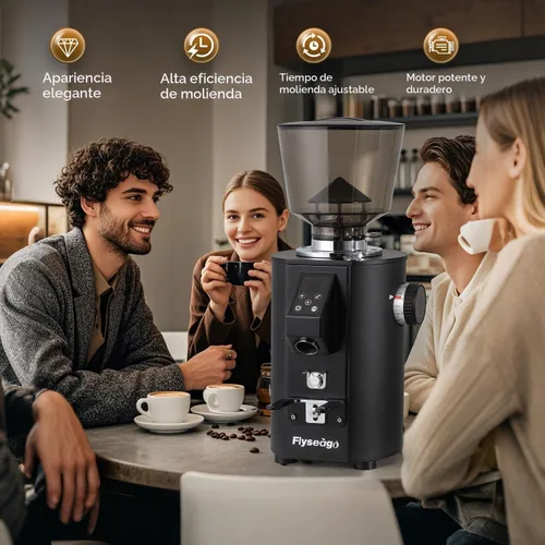 Vista 7 de Molinillo de café comercial resistente, rebabas planas SS de 2.520 in, 8 ajustes precisos, control de botón, tolva de 35 onzas, uso comercial