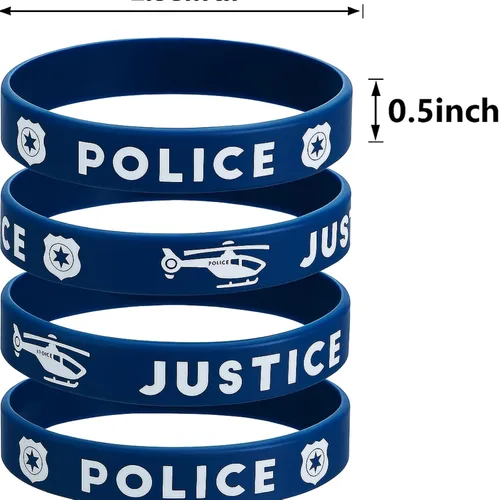 Vista 2 de SATINIOR 24 pulseras de goma de silicona de policía para fiestas temáticas de policía, decoraciones de fiesta de cumpleaños y graduación