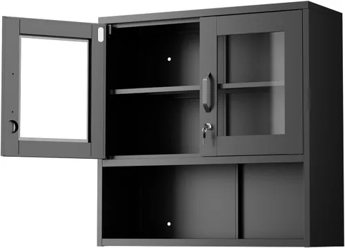 Vista 13 de VINGLI Armario de Pared para Garaje con Puertas con Cerradura y Estante Ajustable, Gabinete de Pared de Metal, Gabinete de Almacenamiento Superior