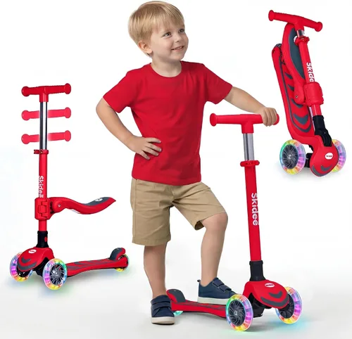 Vista 15 de SKIDEE Kick Scooter for Kids Ages 3-5 Foldable 3 Wheel Scooter with Lean-to-Steer, Adjustable Height, Removable Seat & LED Light Wheels Toddler