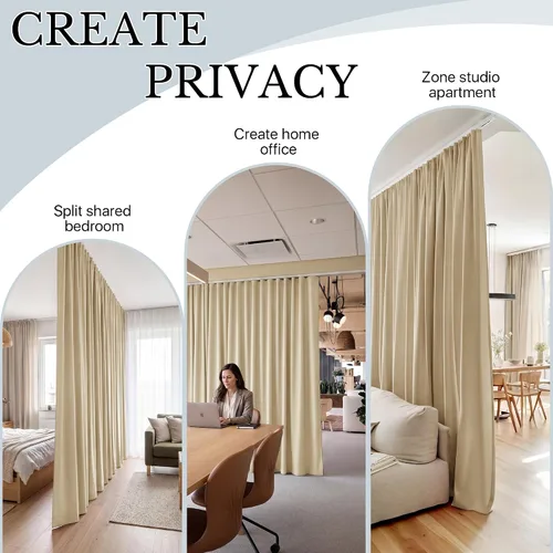 Vista 6 de RYB HOME Cortina de puerta con guía de techo, cortinas opacas de privacidad para puerta francesa, dormitorio, sala de estar, ventana de bahía
