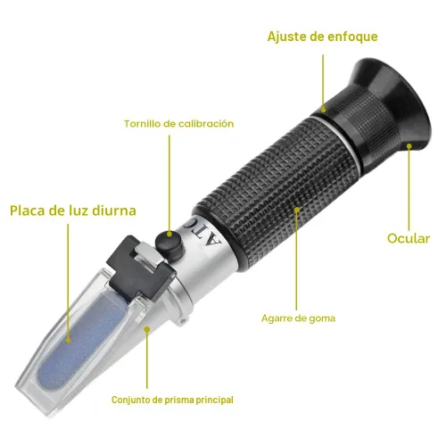 Vista 2 de aichose Refractómetro Brix con ATC, doble escala - Gravedad específica y Brix, hidrómetro para elaboración de vino y elaboración de cerveza, kit