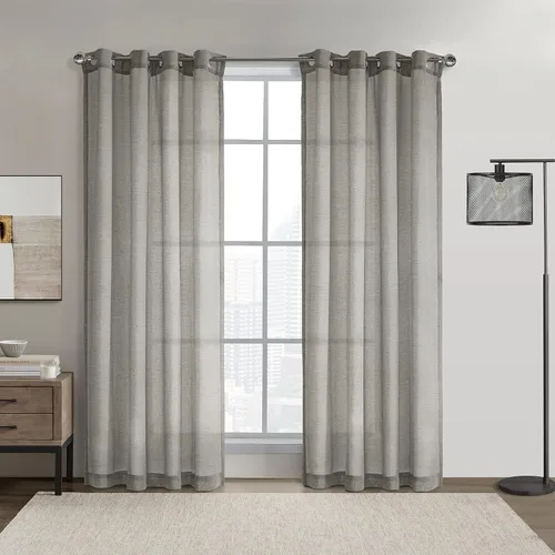 Vista 7 de Loft Living Blakely - Cortina transparente con textura de lino sintético, 52 x 84 pulgadas, color gris