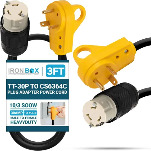 Vista 40 de IronBox Electric TT-30P a TT-30R - Adaptador y extensión - 30A, 125V, 10/3 SOOW - Cable adaptador de conector de enchufe resistente, cable