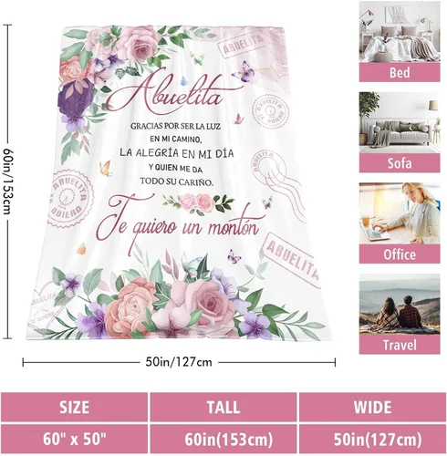 Vista 3 de Regalos de Abuela en español, manta de abbuelita de 60 x 50 pulgadas, regalos para abuelo en español, regalos para abuela en español, regalo