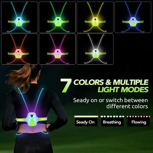 Vista 2 de LED Reflective Running Vest Lights for Runners, Running Lights with Front Light, Safety USB Rechargeable Reflective Night Lights For Men/Women