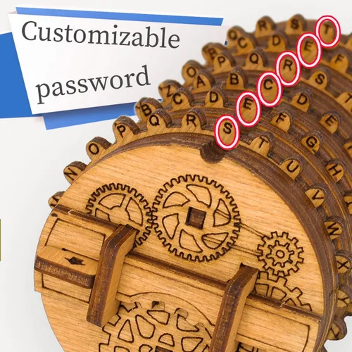 Vista 3 de iDventure Kryptos - Caja de rompecabezas 3D con código secreto - Caja de dinero Cryptex - Caja de tesoro de madera pequeña de regalo para adultos