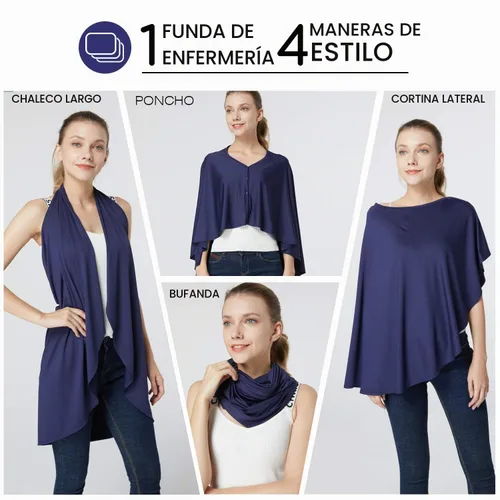 Vista 3 de Funda de lactancia y poncho de lactancia para bebé, cubierta de lactancia materna multiusos para toldo de asiento de automóvil, funda de asiento Azul
