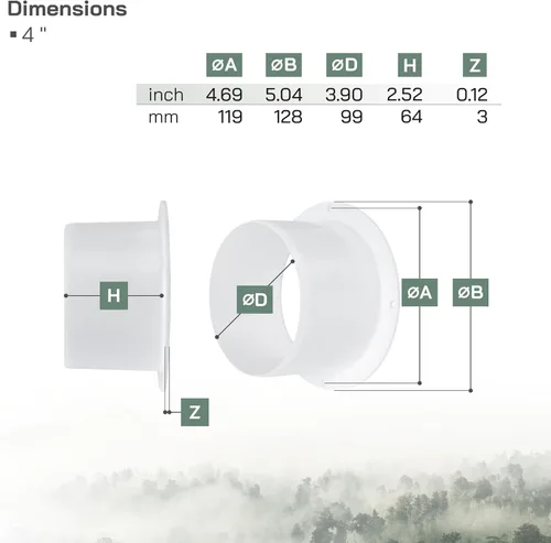 Vista 2 de Vent Systems Brida de conector de conducto de ventilación de aire blanco de 4 pulgadas, adaptador de tubo de ventilación de plástico HVAC con placa