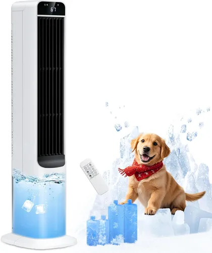 Vista 11 de Enfriador de aire evaporativo portátil, ventilador de torre de enfriamiento de pantano 2 en 1 con control remoto, 4 paquetes de hielo, oscilación