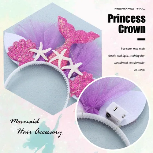 Vista 3 de CAKURE Diadema LED de estrella de mar con luz de tul brillante, aro para el pelo, accesorios para el cabello para mujeres y niñas
