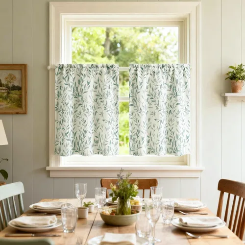 Vista 23 de VOGOL Cortinas con estampado de pájaros campestres, 30 x 24 pulgadas, 2 paneles, beige Linen Look Texture, Decorative Small Window Treatment