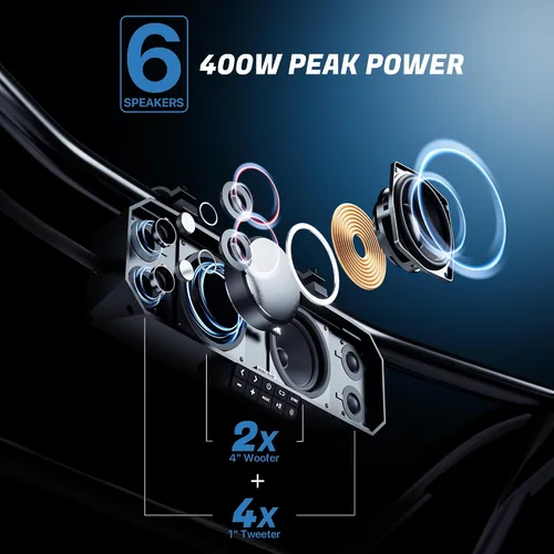 Vista 2 de GoHawk Barra de sonido UTV de 17 pulgadas con 6 altavoces y barra de sonido Bluetooth, RGB ATV 400W Peak Power, Waterproof, FM Radio/USB/AUX