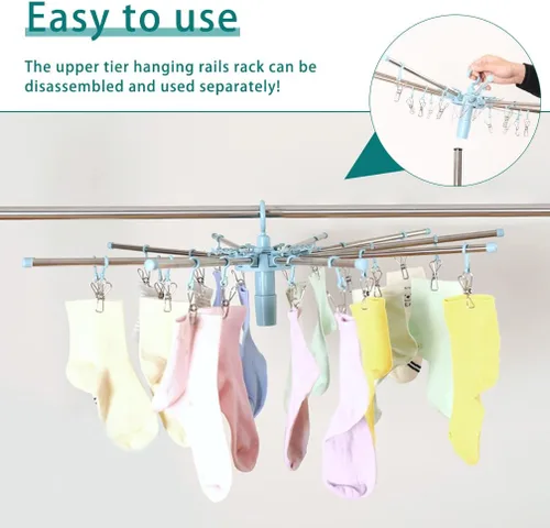 Vista 5 de Hershii Estante de secado de ropa plegable de 2 niveles para interiores y exteriores, soporte plegable para colgar ropa, ahorro de espacio