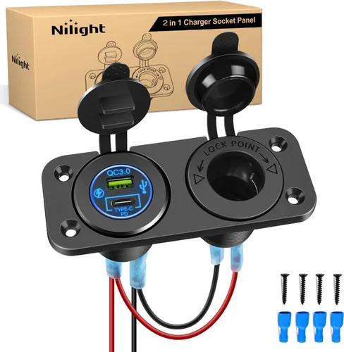 Vista 11 de Nilight - Panel de enchufe de salida 4 en 1, 12V CC, 4.8A, voltímetro LED, interruptor basculante de encendido y apagado con luz, encendedor de 4