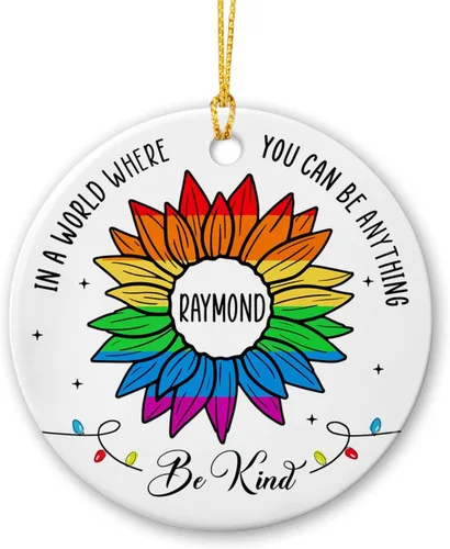 Vista 16 de All for Love - Adorno de cerámica LGBT arcoíris para Navidad 2025, adorno de Navidad personalizado para parejas, orgullo gay/lesbiano, adorno