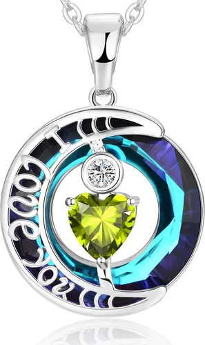 Vista 68 de Collares de cristal para mujer, regalos para aniversario de esposa, regalos de cumpleaños para mujeres, collar de zafiro azul con la frase "I Love
