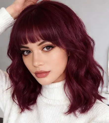Vista 29 de Peluca negra con flequillo para mujeres negras, cabello rizado y ondulado de 14 pulgadas Negro