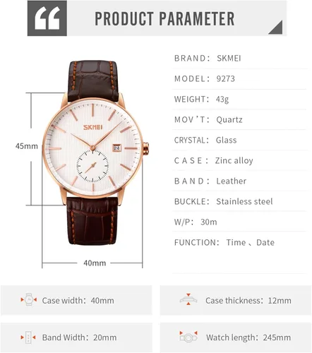 Vista 6 de FANMIS Reloj de pulsera analógico de cuarzo súper fino unisex clásico unisex de acero inoxidable ultra fino caso de negocios, Marrón