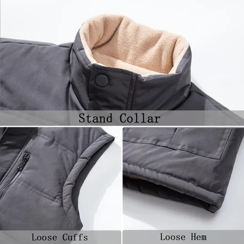 Vista 3 de Msmsse Chaleco acolchado de invierno para hombre, chaleco acolchado con cuello alto, chaleco acolchado cálido