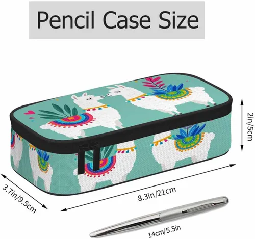 Vista 2 de Estuche organizador de lápices de alpaca, diseño de llama, hojas de animales, caja de papelería, caja de maquillaje, suministros escolares