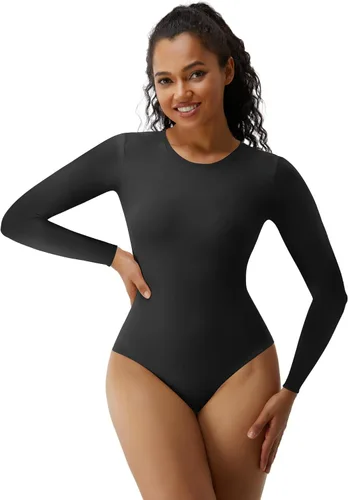 Vista 5 de SHAPERX Body suave de cuello redondo para mujer, se adapta a todos, trajes de cuerpo de manga larga