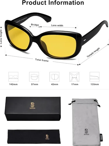Vista 5 de SOJOS Gafas de sol cuadradas vintage para mujer con protección UV polarizada, marco Havana