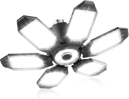 Vista 12 de Bombilla LED para garaje AYSEMO de 15000 lm - Luces LED de techo ajustables en 360° con 6+1 paneles deformables, 6500 K de luz diurna, base