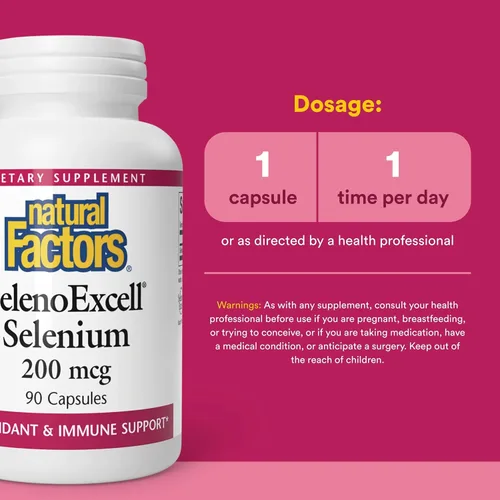 Vista 3 de Natural Factors, SelenoExcell Selenium 200mcg, Antioxidant & Immune Support, 90 Capsules