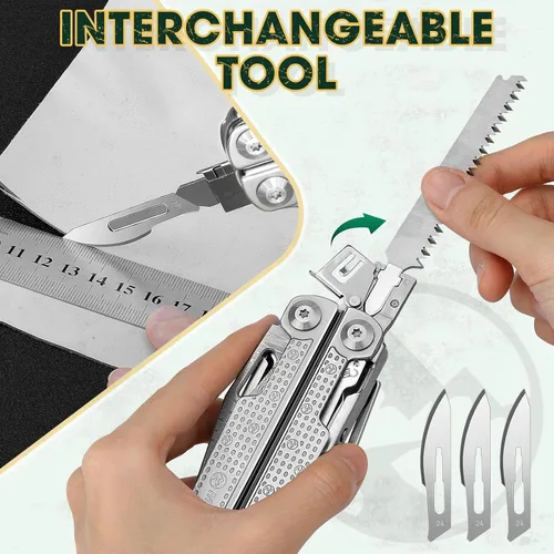 Vista 7 de Multper Multitools Pliers Pro, herramienta múltiple mejorada con cuchillo de Damasco, cortadores de alambre reemplazables y juego
