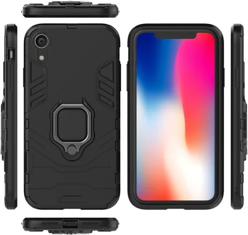Vista 4 de LuluMain Compatible con iPhone XR, soporte de anillo de metal, a prueba de golpes, carcasa rígida (funciona con soporte magnético para automóvil)