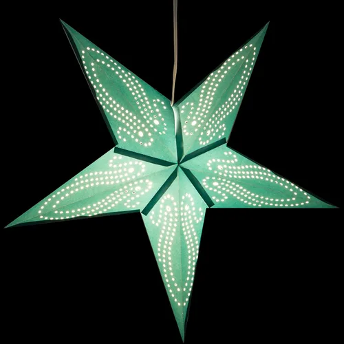Vista 3 de Linterna de papel en forma de estrella azul verdoso del Caribe con cable de alimentación de 12 pies incluido