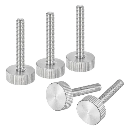 Vista 15 de uxcell M3x6mm Tornillos de pulgar moleteados, 5 piezas de acero inoxidable 304, cabeza plana moleteada, tornillos de pulgar roscados completamente