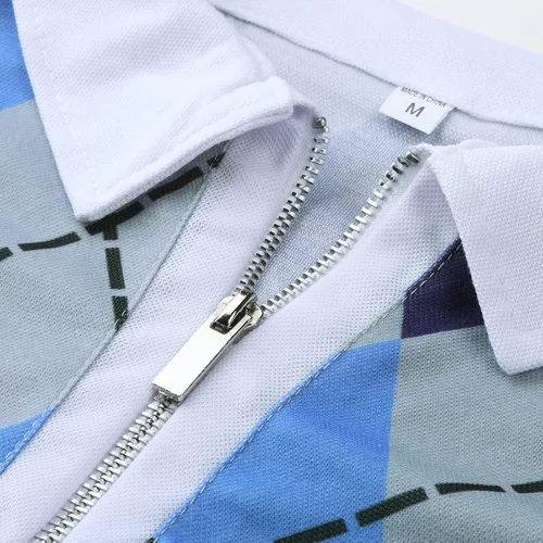 Vista 6 de Men's Causal Polo Shirts Short Sleeve Zip Up Graphic Tee Shirt Lightweight Fashion Golf Polo Shirts Slim Fit Muscle Top