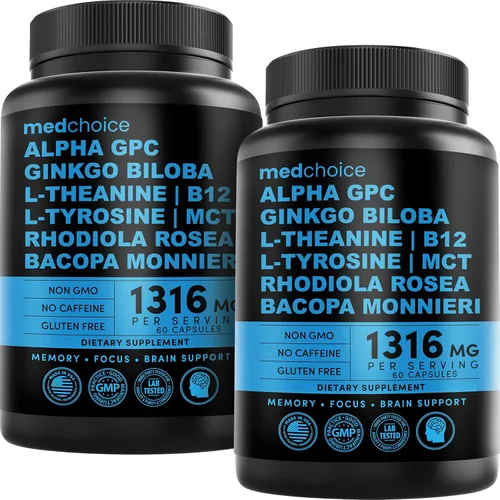 Vista 10 de Suplemento cerebral nootrópico 12 en 1 anhidro: Ginkgo Biloba para apoyo cerebral, memoria y enfoque - B12, Alpha GPC, L Teanina y suplementos
