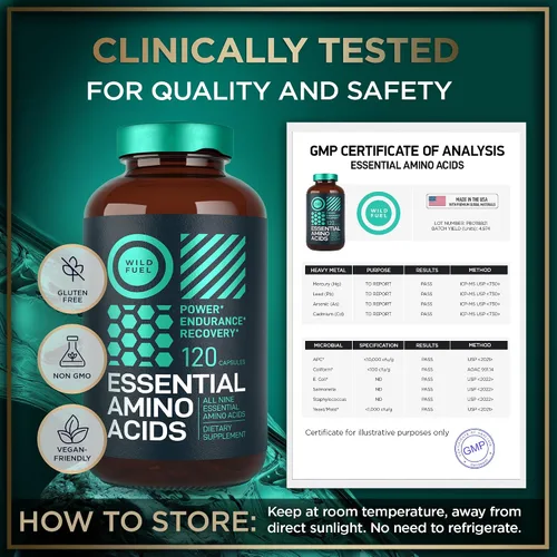 Vista 7 de Suplemento de aminoácidos esenciales – Los 9 EAA con aminoácidos BCAA (leucina, lisina, valina, treonina) – 3,000 mg por porción – Crecimiento