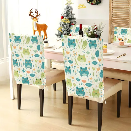 Vista 3 de Fresh Spring - Juego de 2 fundas para sillas de comedor con diseño de ranas verdes, fundas protectoras para sillas de comedor 2