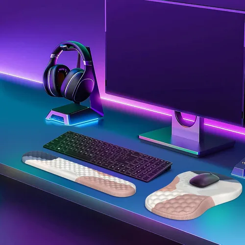 Vista 9 de HAOCOO Alfombrilla de Mouse Ergonómica con Reposamuñecas y Juego de Reposamuñecas para Teclado, Set de 3 Piezas, Alfombrillas de Mouse para Boho
