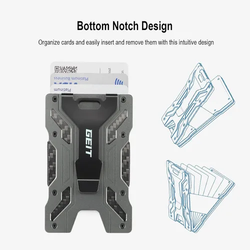 Vista 4 de GEIT Billetera minimalista para hombre, delgada de metal de aluminio con soporte magnético para tarjetas de identificación, cartera de tarjetas