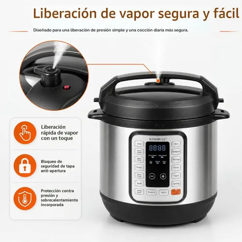 Vista 3 de KINGBULL Olla a presión eléctrica 6QT - Cocina múltiple 12 en 1, programas de un solo toque para arroz, sopa, carne, vapor, yogur, cocción lenta