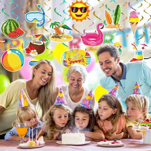 Vista 5 de Pajean 30 espirales colgantes de verano para fiesta en la piscina, decoraciones colgantes de techo de verano, decoraciones de remolinos colgantes