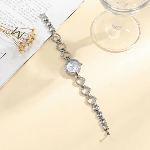 Vista 6 de ADSBIAOYE Reloj de pulsera de diamantes de lujo para mujer - Elegante correa de acero inoxidable hueco formal