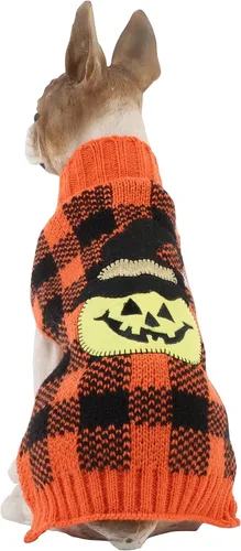 Vista 4 de Ropa para mascotas Suéter de perro con calabaza de Halloween, ropa de punto, ropa para perros, sudadera para mascotas Halloween-03